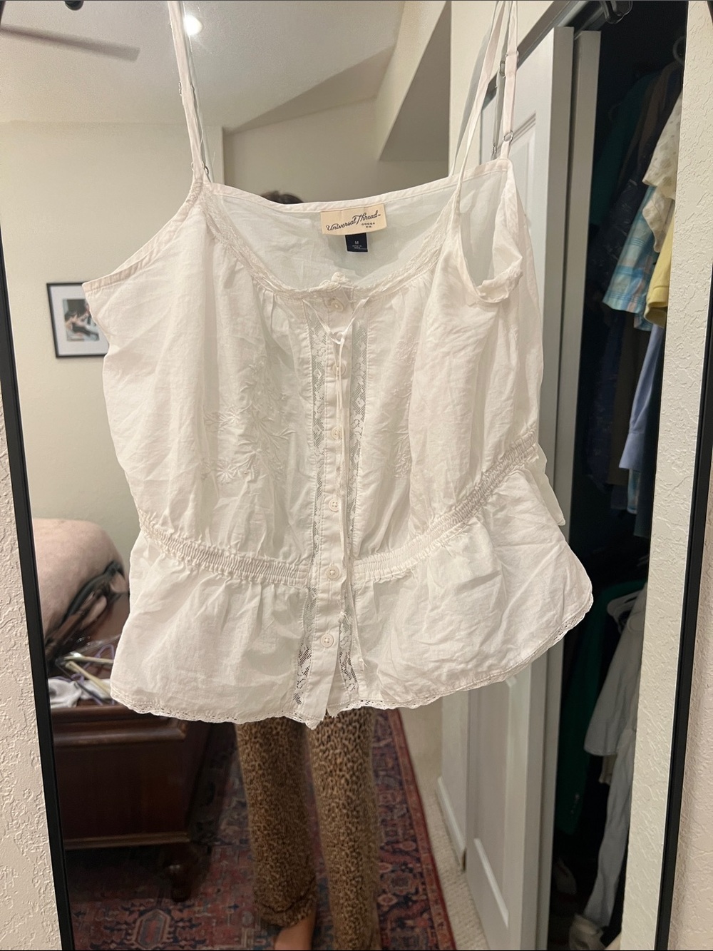 Universal Thread White Eyelet Button-Front Camisole 100% cotton